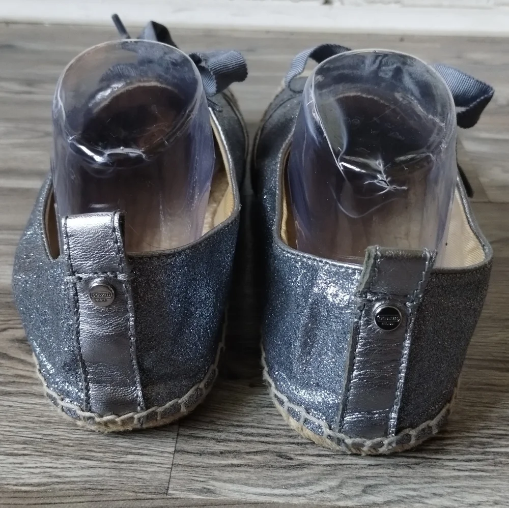 COACH Ramira Silver Glitter Lace Up Espadrilles Women's Size 8.5